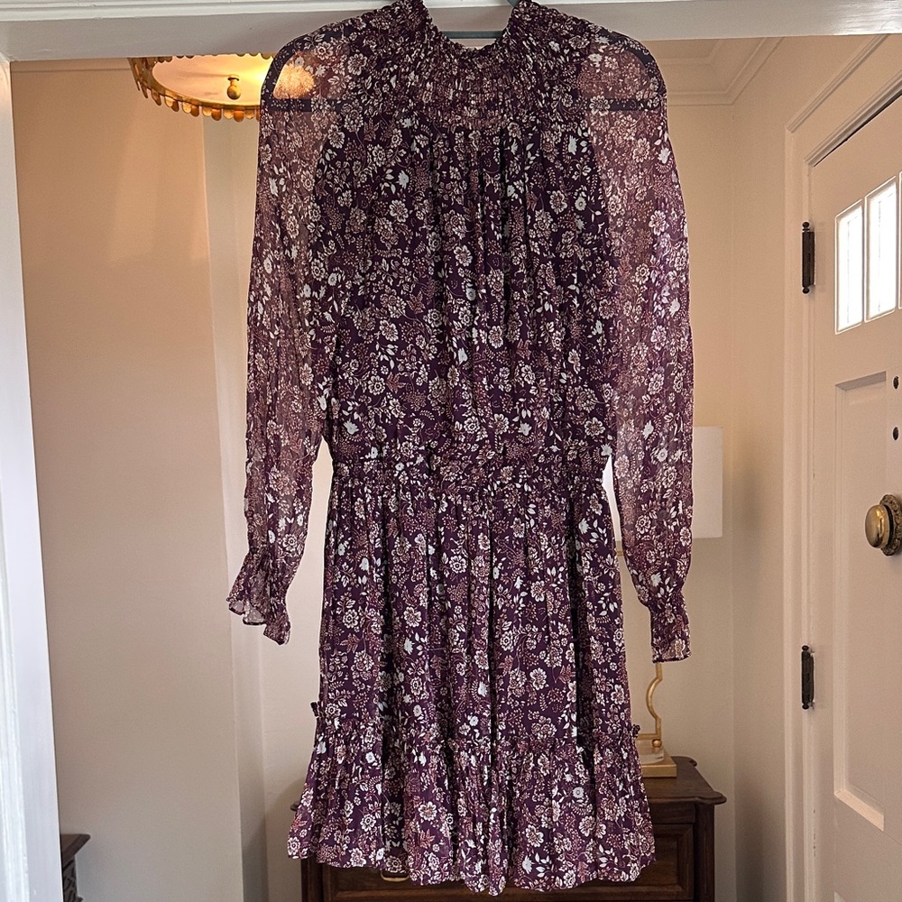 Shoshanna Purple Floral Long Sleeve Dress